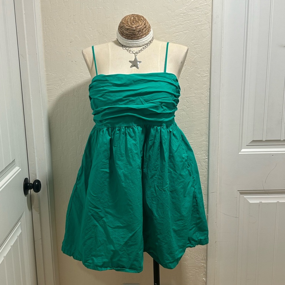 a new day Green Ruched Spaghetti Strap Dress